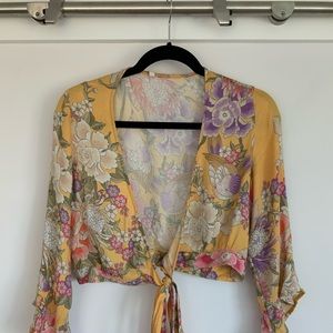 Spell Blue Skies Wrap Top, Yellow Small